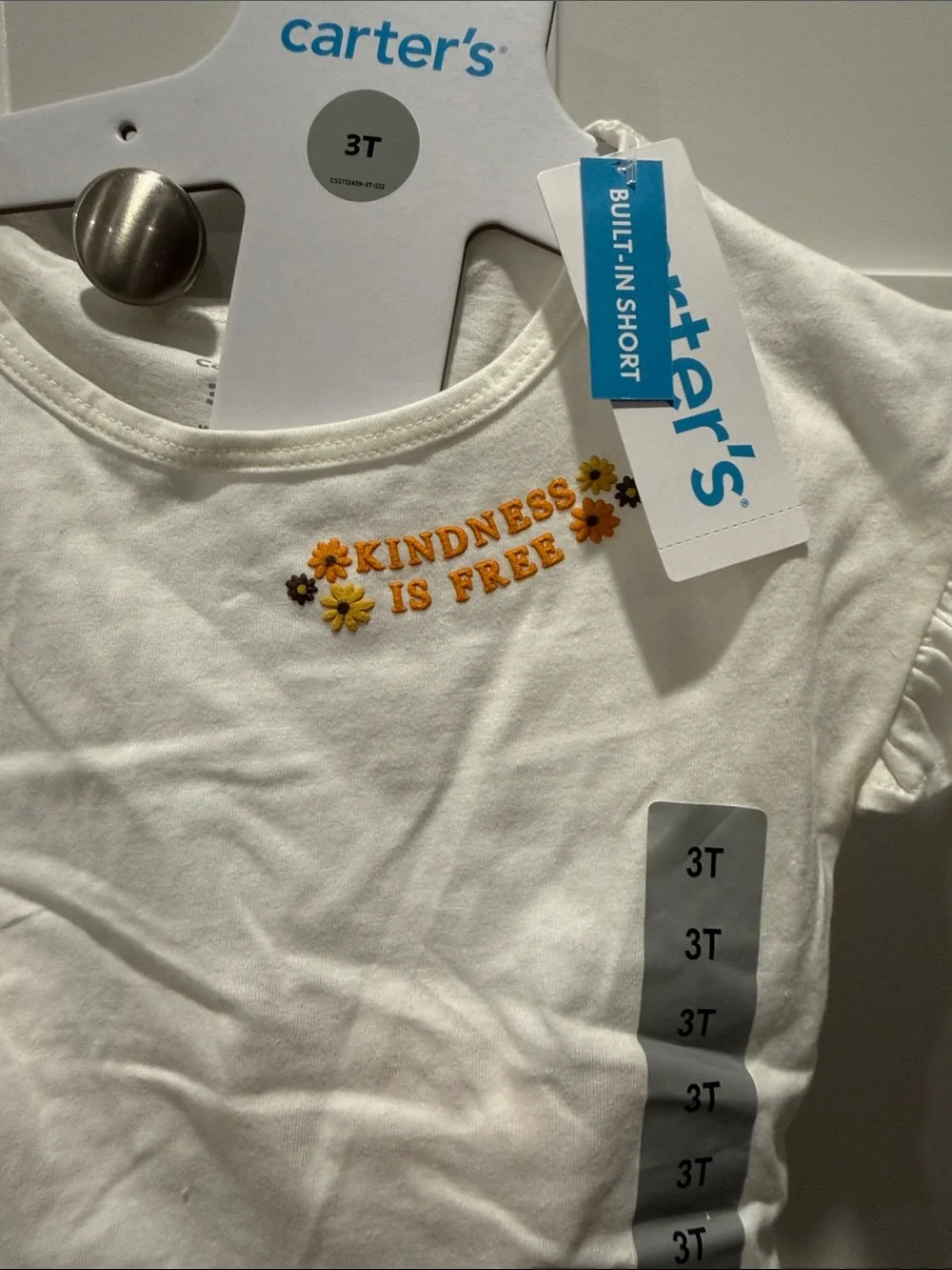 Carter's White Top with Orange Daisy Hem Flutter Sleeve Tee
